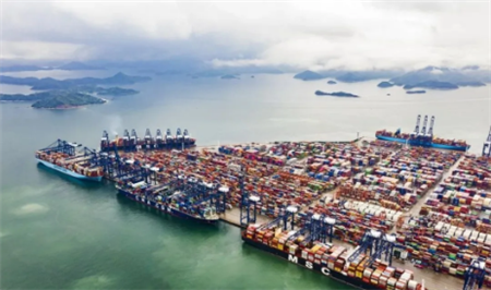 全球罕見!五艘超大型集裝箱船同時靠泊鹽田港