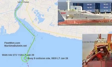 萬海航運一艘集裝箱船在泰國海域撞船