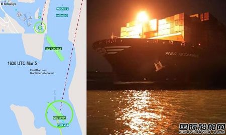 虛驚一場！地中海航運一艘萬箱船蘇伊士運河擱淺