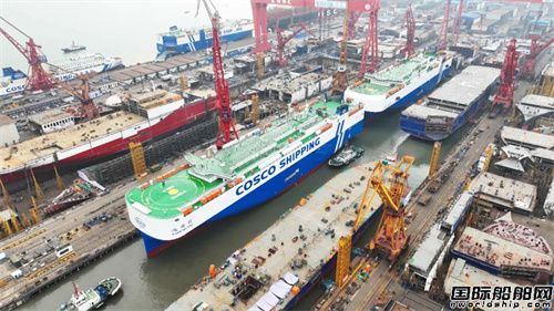 “雙龍出海”!廣船國際2艘雙燃料汽車運輸船出塢